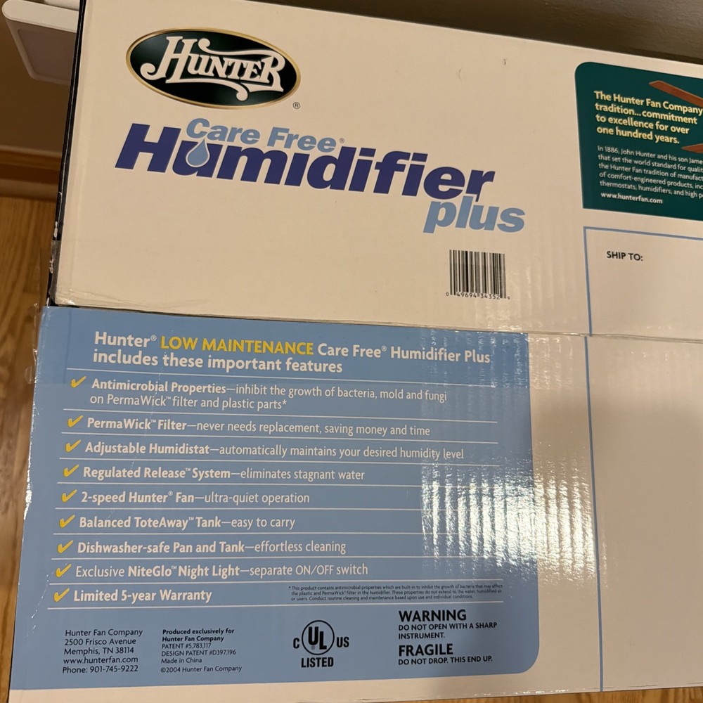 Hunter Care, Free Humidifier Plus Model Number 34352
