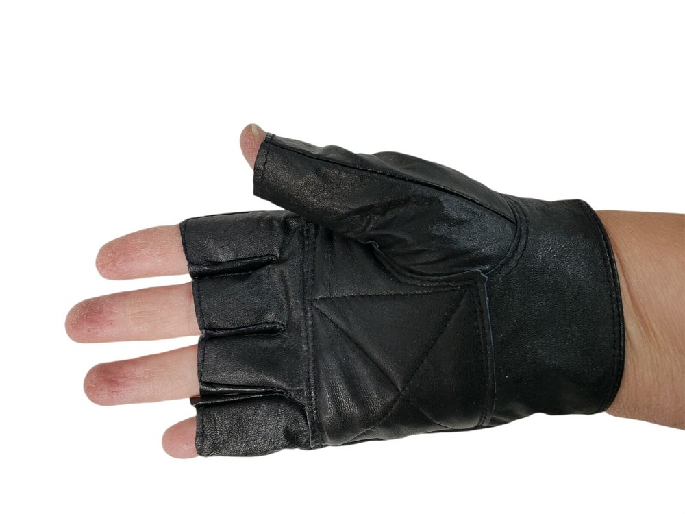 Bikers Black Leather Cycle Gloves Fingerless Size Medium Womens