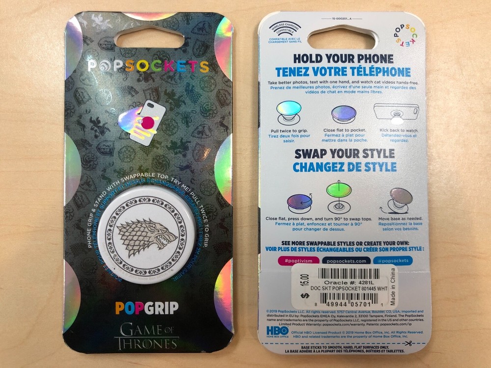 PopSocket Game of Thrones "Stark Wolf" Swappable PopGrip NEW