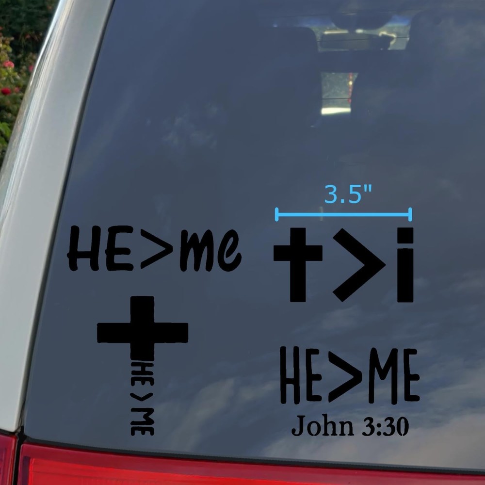 Decal 4 Pack: Text, Cross, Scripture, Greater Than Decals (Small ~3.5", Black)