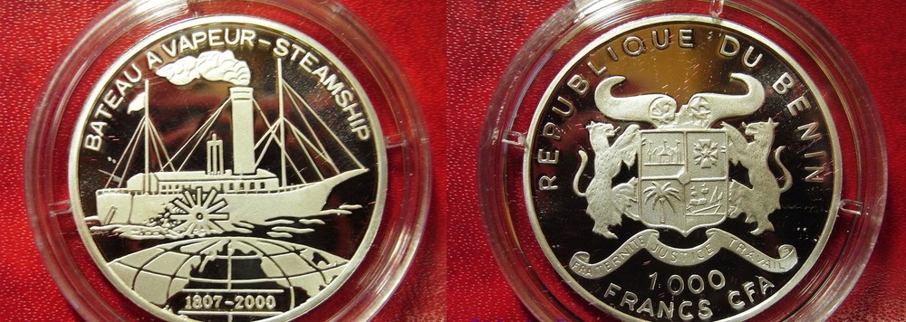 2000 Benin Large Silver  Proof 1000 fr  Invention- Steam Ship