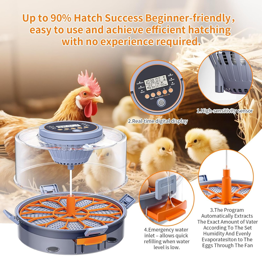 12 Egg Incubator, Incubator for Hatching Eggs, Automatic Turning,Temperature& Hu