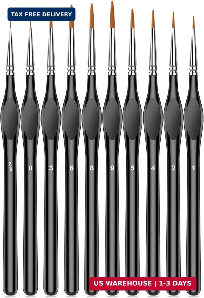 10Pcs Micro Paint Brushes Set with Triangular Handles - For Acrylic, Watercolor,