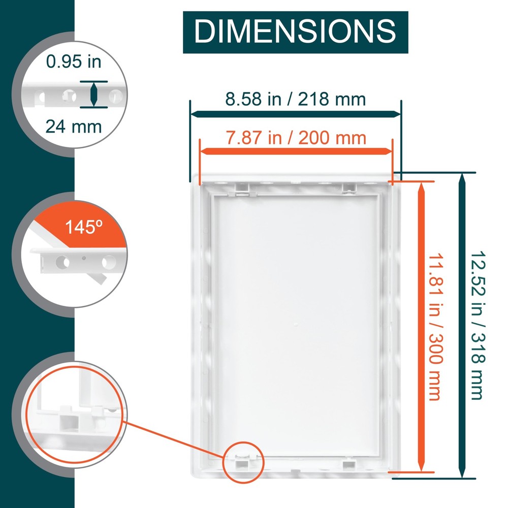 8" x 12" White Plastic Access Panel. Service Shaft Door Panel. Plumbing, Elec...