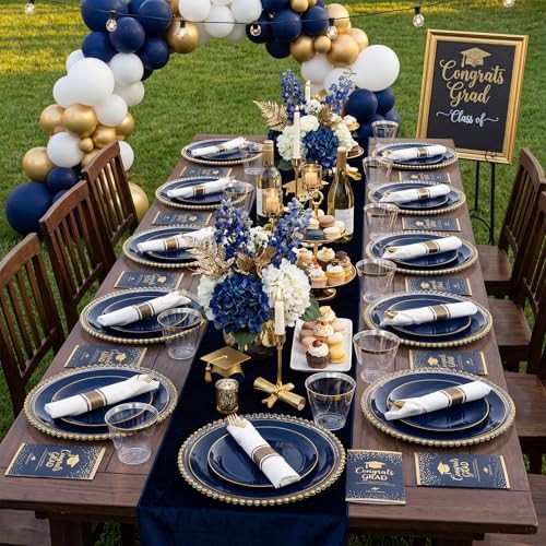 175Pcs Blue Plastic Plates - Blue Plates Disposable - 25 for Dinner 25 Navy