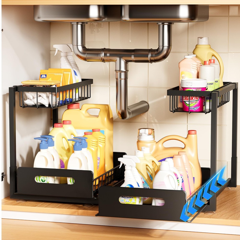 Under Sink Organizer 2 Packmetal Pull Out Cabinet Organizer Shelfkitchen Bathroo