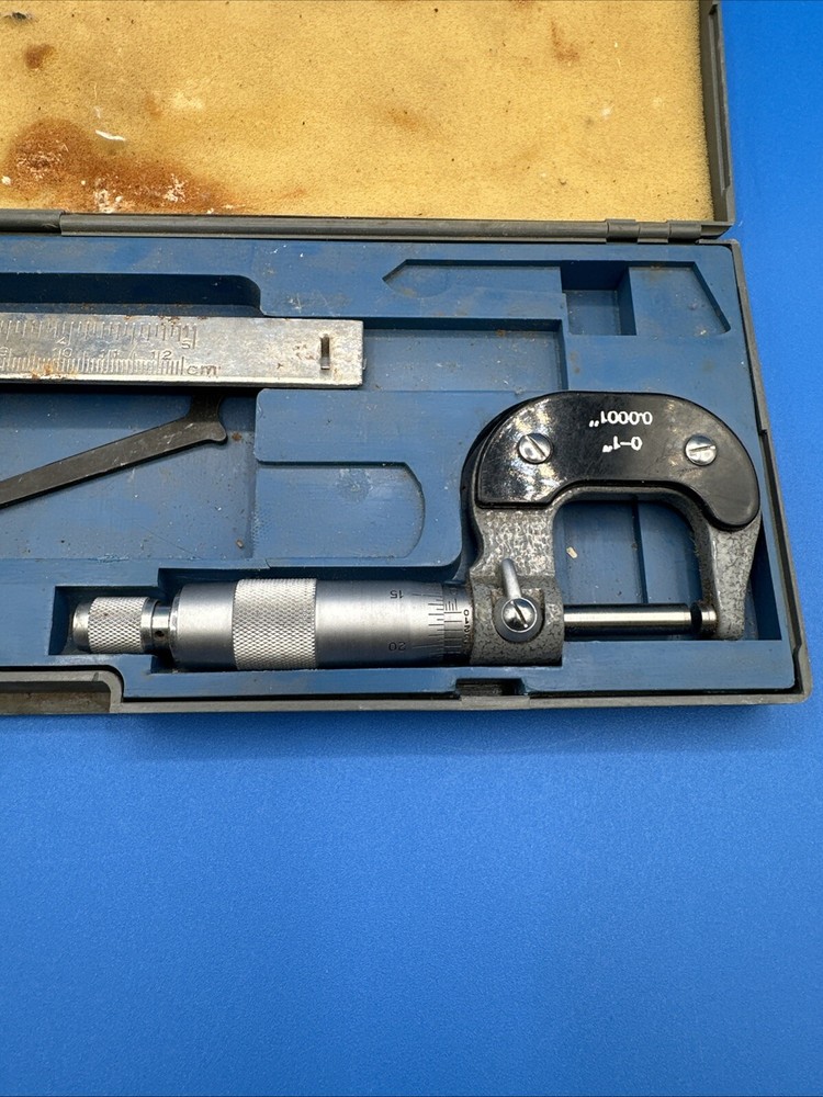 MICROMETER - 0-1" x .001 Outside Micrometer Set With Other Tools Box Square