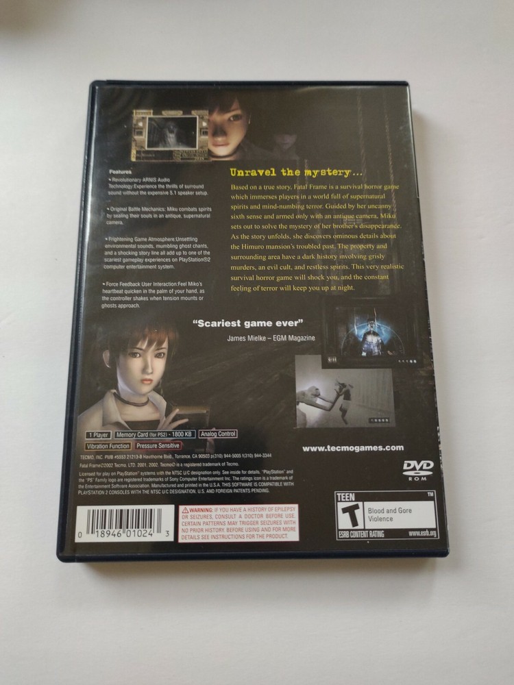 Fatal Frame Playstation 2 PS2 Original Video Game Case w/ Artwork Only