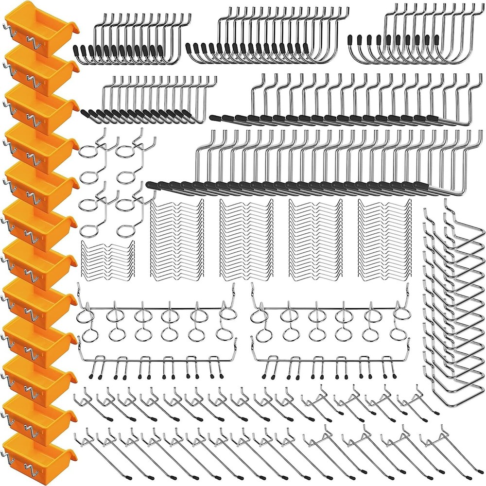 260 PCS Peg Board Kit Assortment Accessories Tool Metal Hook Pegboard Organizer