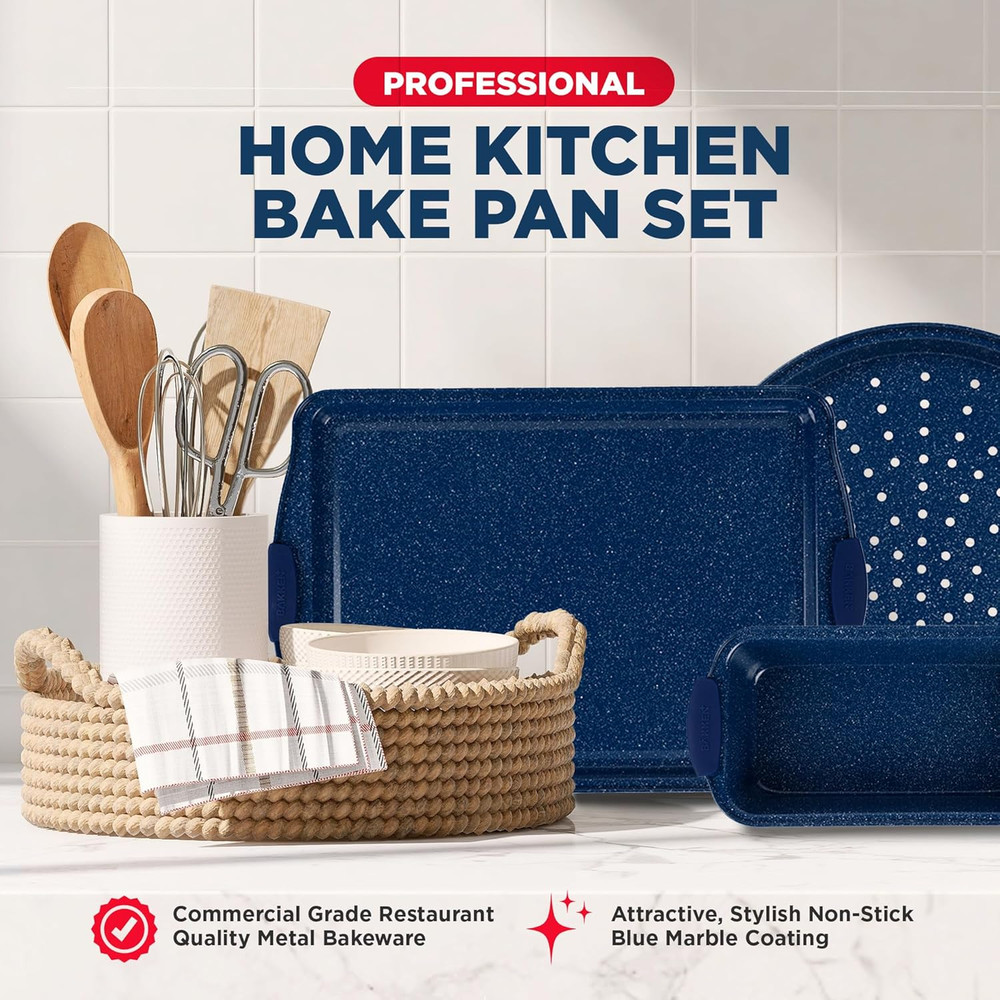 BAKKEN Kitchen Baking Pan Set - Nonstick Coating, Carbon Steel Bakeware Sets wit