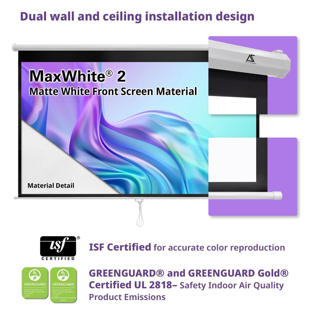 100-Inch Manual Pull Down Home Theater Projector Screen 4:3, Retractable Wall...