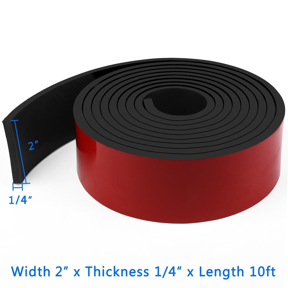 Adhesive Solid Rubber Strips 2" Wide x 1/4" Thick x 120" Long Self Stick Blac...
