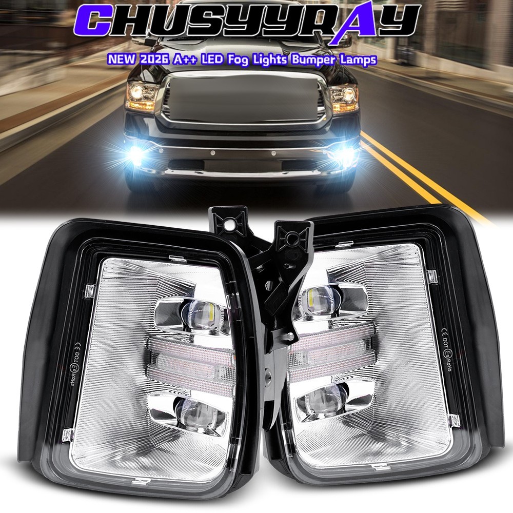 Fits For Dodge Ram 1500 2013-2018 LED White Fog Light DRL Daytime Running Lamps