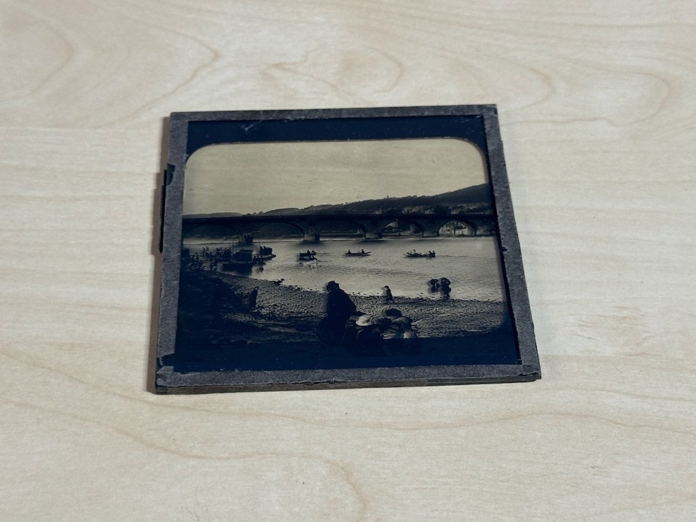 Antique GWW Magic Lantern Slide Perth Bridge Busy Scene