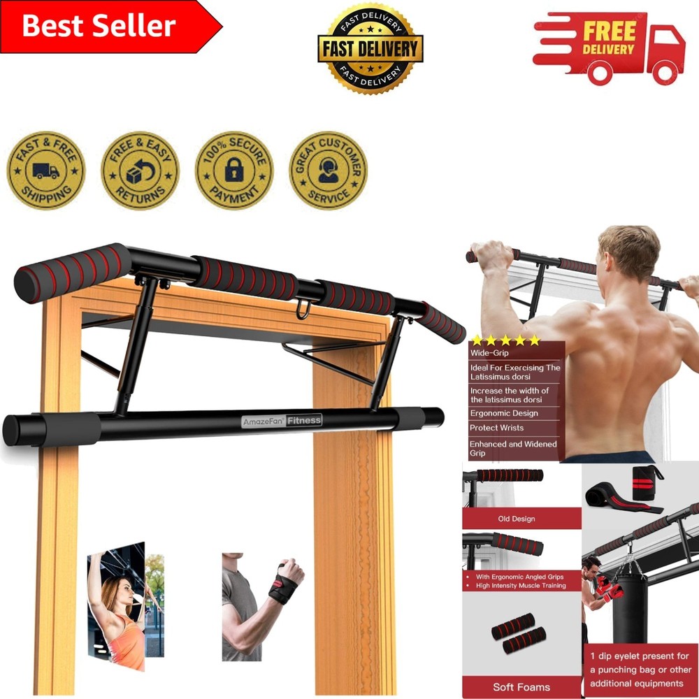 Space-Saving Folding Pull Up Bar with Adjustable Angled Grip - 2024 Upgrade