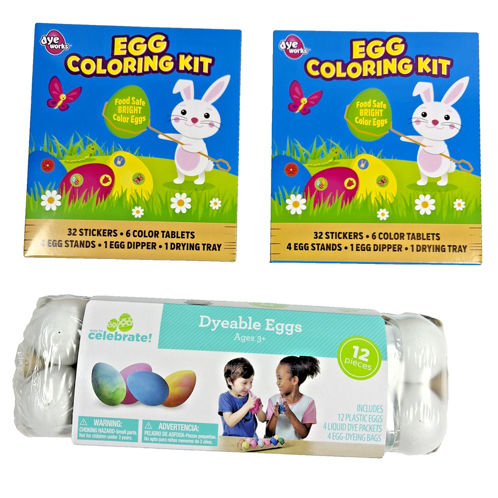1 Dozen Easter Dyeable Plastic Eggs with dye and 2 Egg Coloring kit
