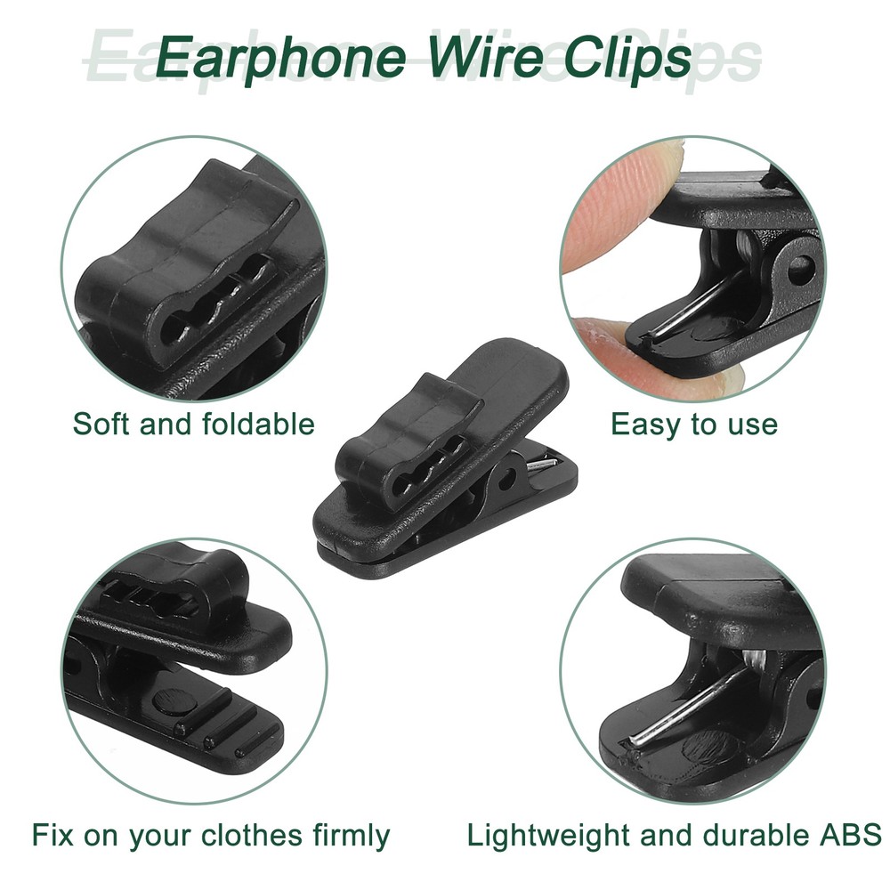 5pcs Headphone Wire Clips 0.94" Length Plastic Headset Cable Clamp, Black