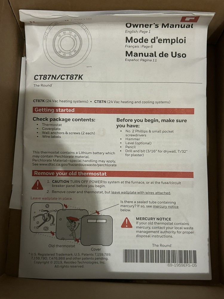 Honeywell CT87K Non- Programmable Thermostat - White