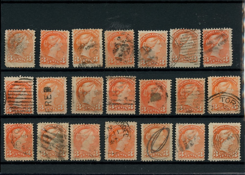 21 x copies 3 cent Small Queen lot Canada used