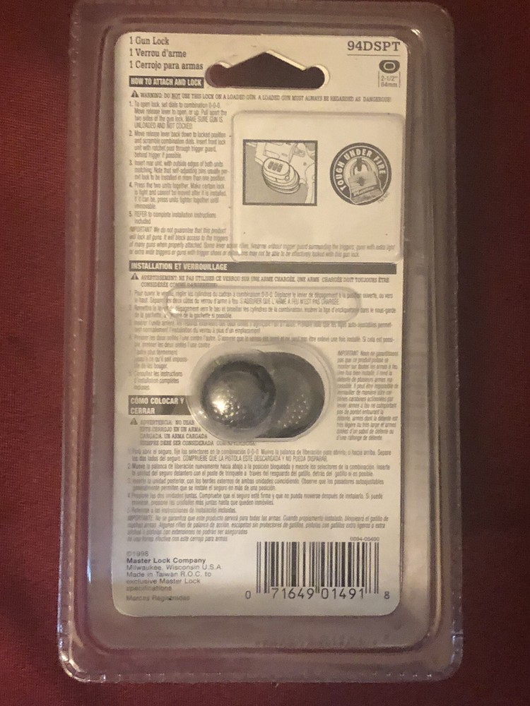 Master Lock 94DSPT Master Lock Trigger Gun Lock Combination Black NEW