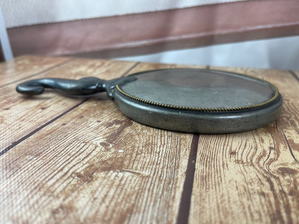 VIctorian hand mirror vintage grey 9 inches