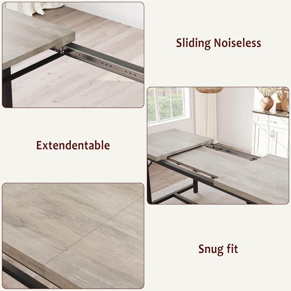 63 in Extendable Dining Table Set for 4-6 People 3-Piece Kitchen Table Set Gray