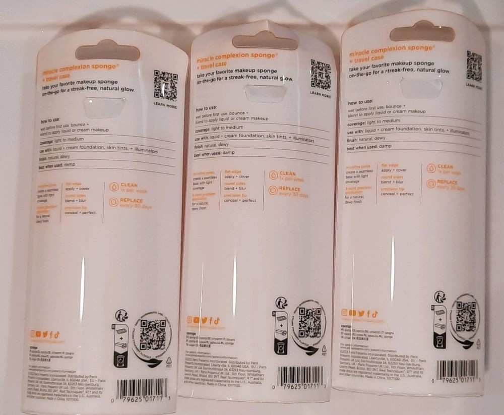 Real Techniques Miracle Complexion Sponge 3 Pack Orange with Travel Case