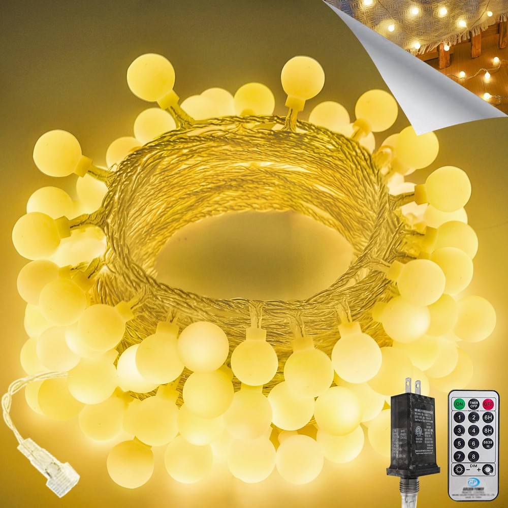 Connectable 43FT 100LED Globe String Warm White 1 Pack(100 LED with Remote)