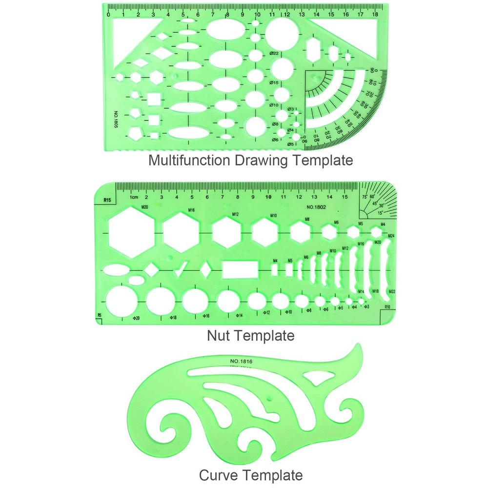 11PCS Geometric Drawings Templates, Drafting Stencils Measuring Tools, Plasti...
