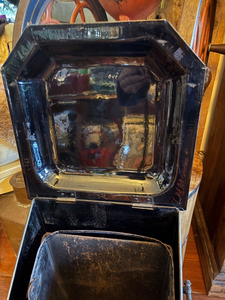 Antique Tole Coal Scuttle Fireplace Box w/ Insert Hand Painted