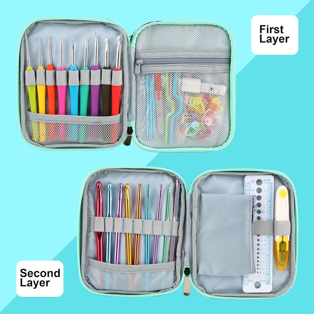 LOOEN Crochet Hook Case with Zipper and Web Pockets for Crochet...