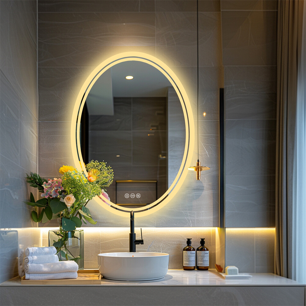 Oval LED Bathroom Mirror with Back Light Large HD Vanity Mirror AntiFog Dimmable