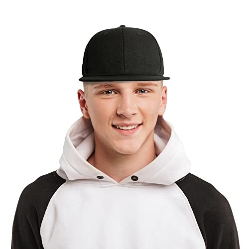 Flat Billed Structured Baseball Cap Adjustable Polyester Hat Small-Large Black