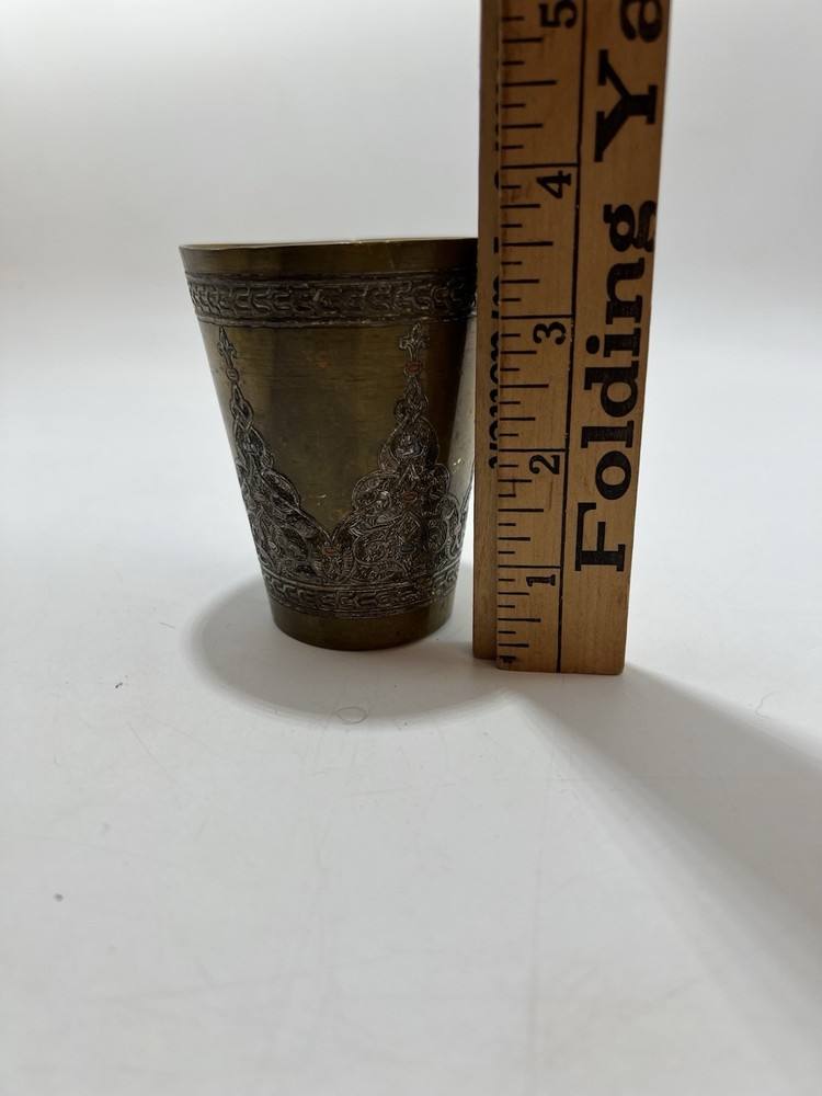 Vtg Handcrafted Solid Brass Traditional Lassi Drinking Cup India Pakistan Boho