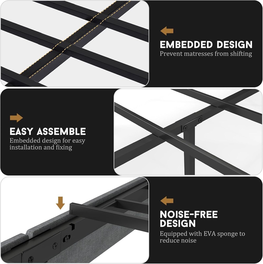 Full Queen Size Upholstered Bed Frame,Metal Platform Bed Frame with Headboard