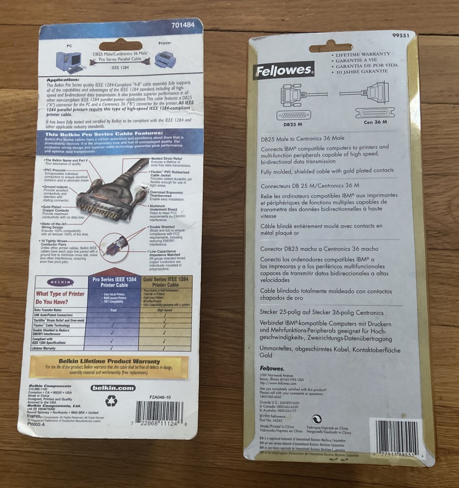 2x 10 Foot IEEE 1284 Printer Cables