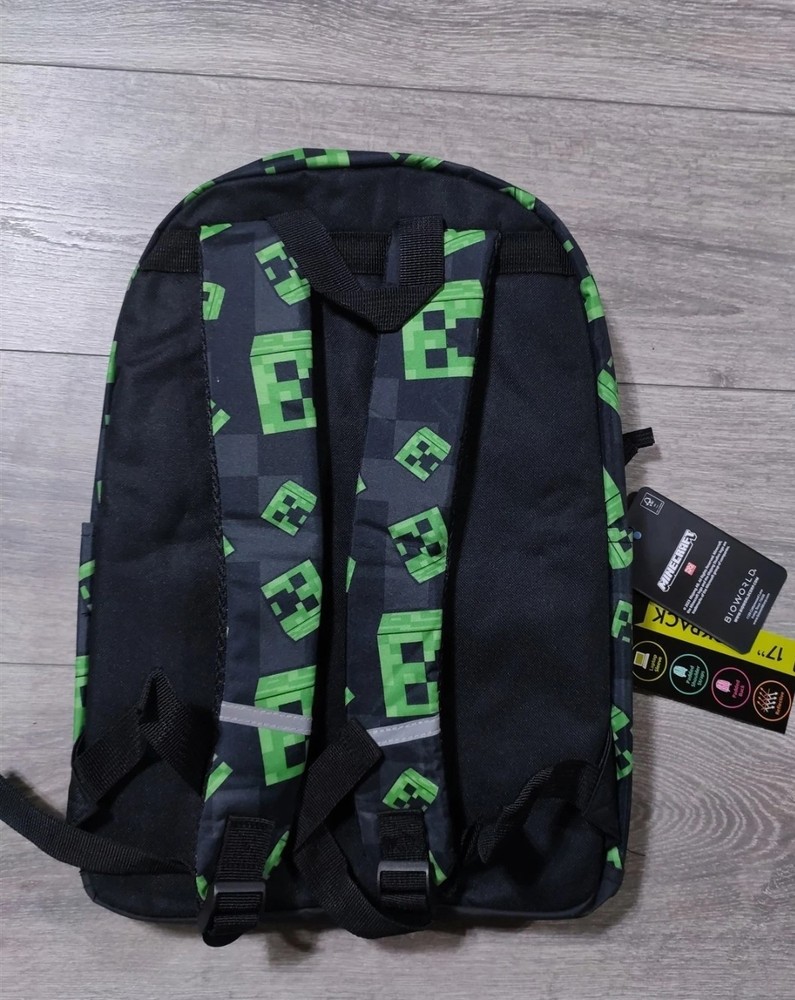 Minecraft Backpack Black Green Creeper 17" New With Tags