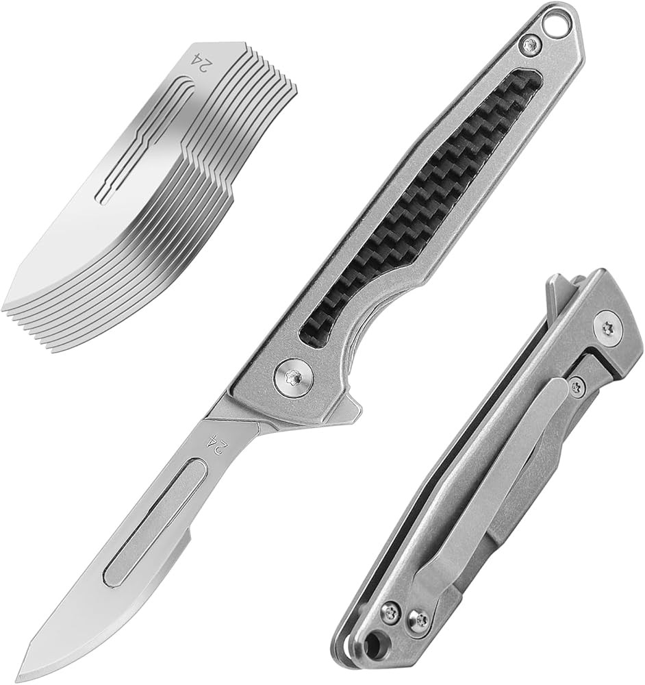 Titanium Folding Scalpel, Slim  Knife with Fre Lo, #24