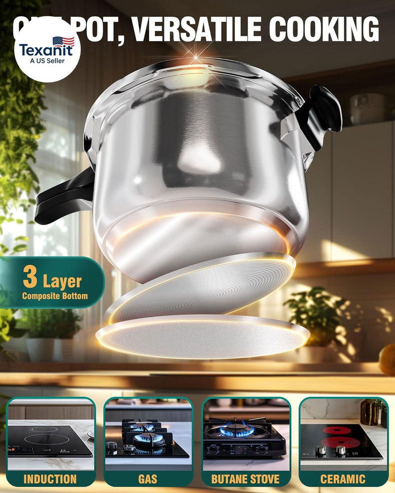 Pressure Cooker, 8 Quart Stainless Steel Pressure Canner, Induction Compatible C