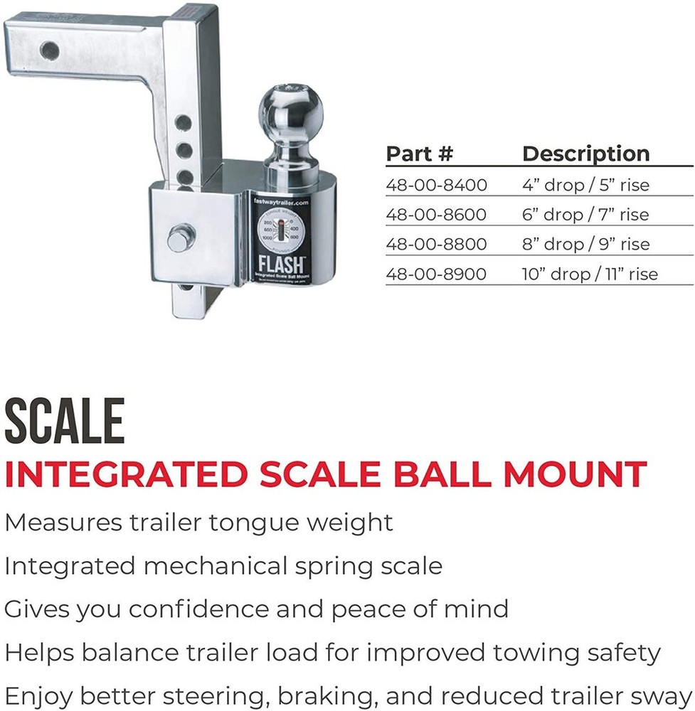 Fastway Flash Scale Hitch Adjustable 6" Drop 2" Shank Tongue Weight