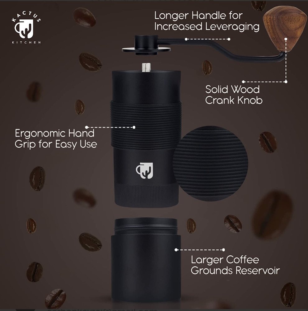 Kactus Kitchen Manual Coffee Grinder Adjustable Stainless Burr Capacity 25G