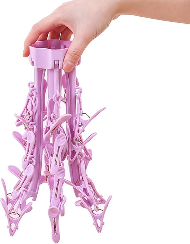 Rotating Clothes Drying Rack with 24 Clips Foldable Sock Hanger for Laundry