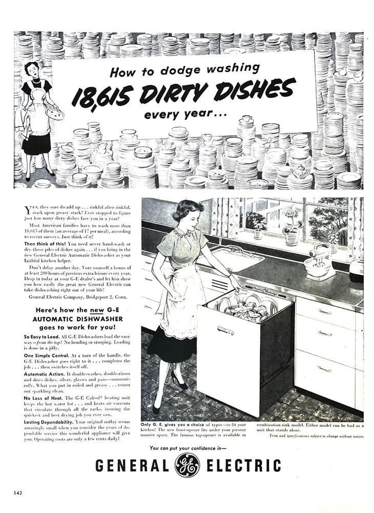 1951 GE DISHWASHER Vintage Print Ad General Electric Automatic