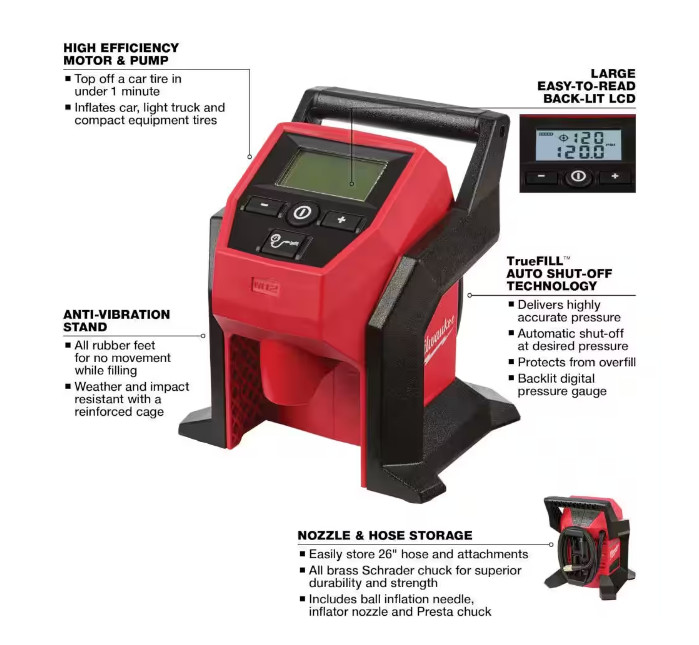 Milwaukee M12 Cordless Compact Inflator 2475-20 (Tool Only)
