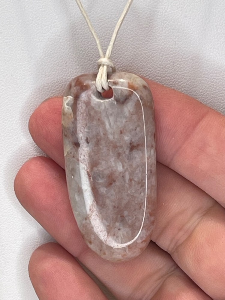 Handmade Natural Long Stone Necklace - Pink and White Ruby Quartz