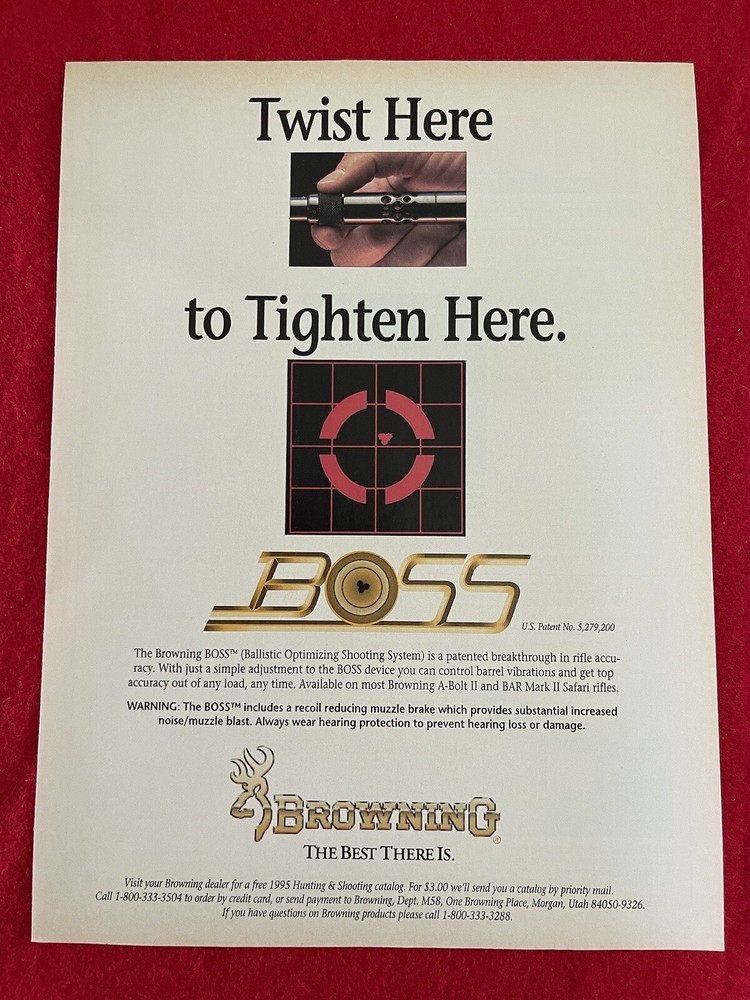 Browning BOSS Vintage 1995 Print Ad Ballistic Optimizing Shooting System Ad