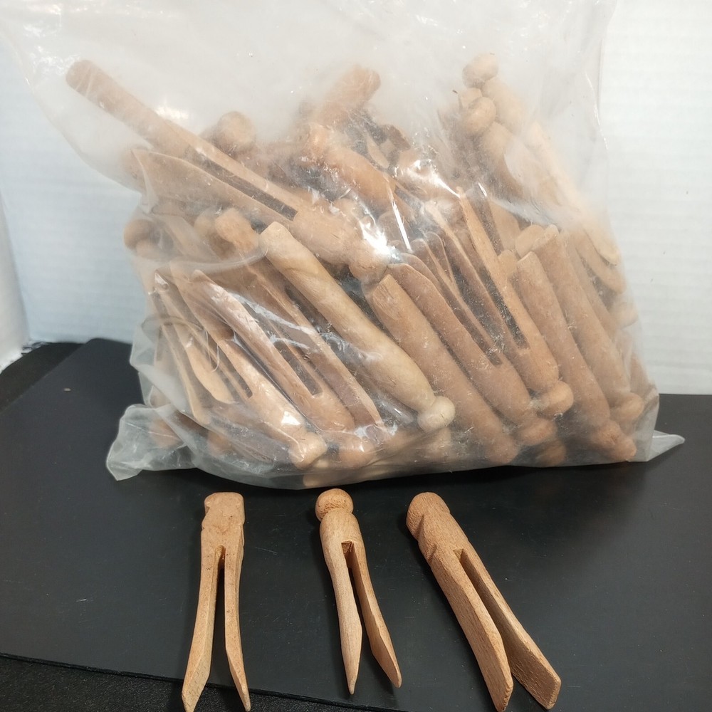 93 Vintage Handmade Wooden Clothes Pins