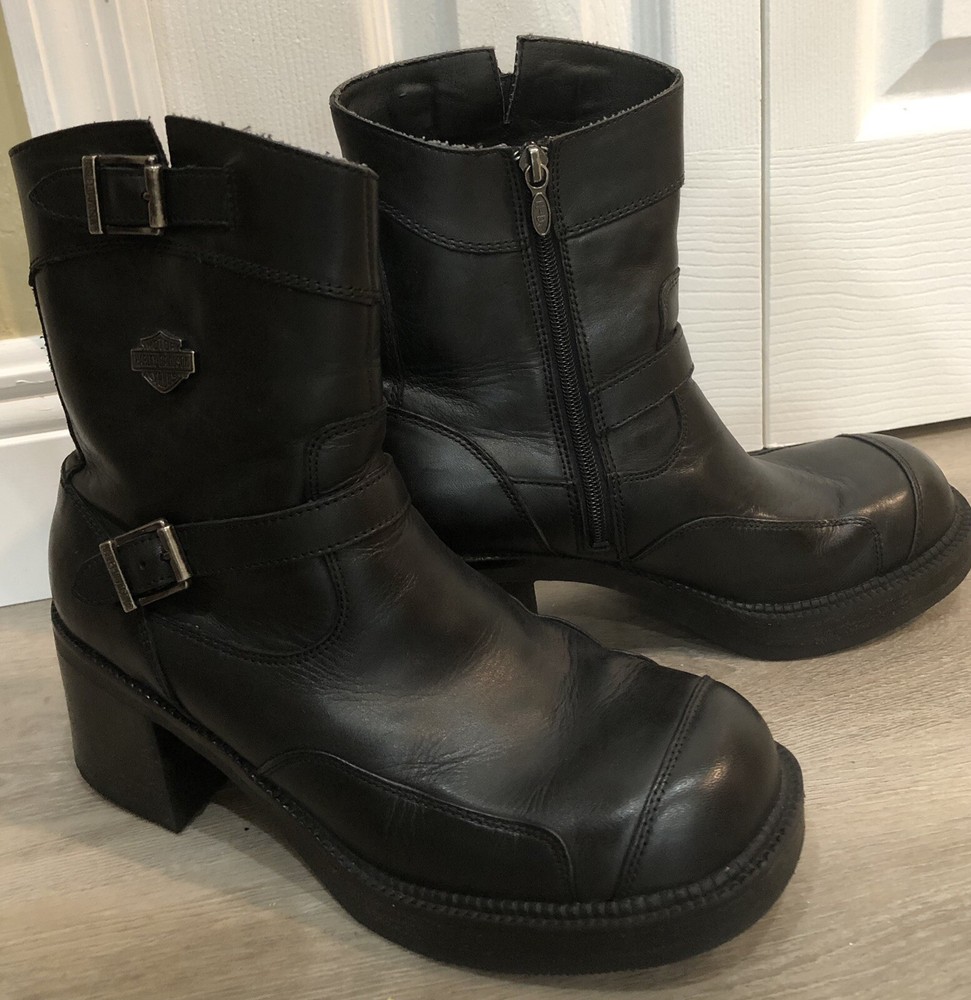 HARLEY DAVIDSON WOMANS SIZE 10 BLACK LEATHER BOOTS