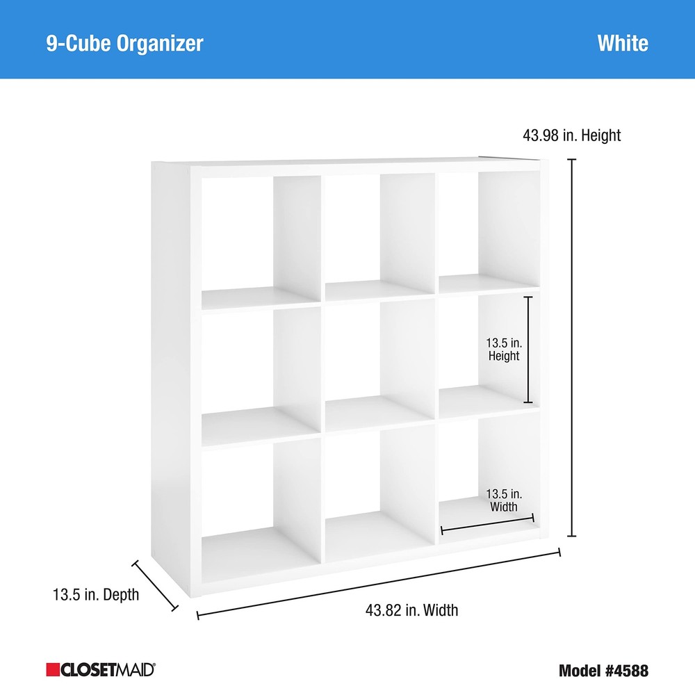 ClosetMaid 4588 White 9-Cube Open Back Storage Organizer Shelf, Decorative
