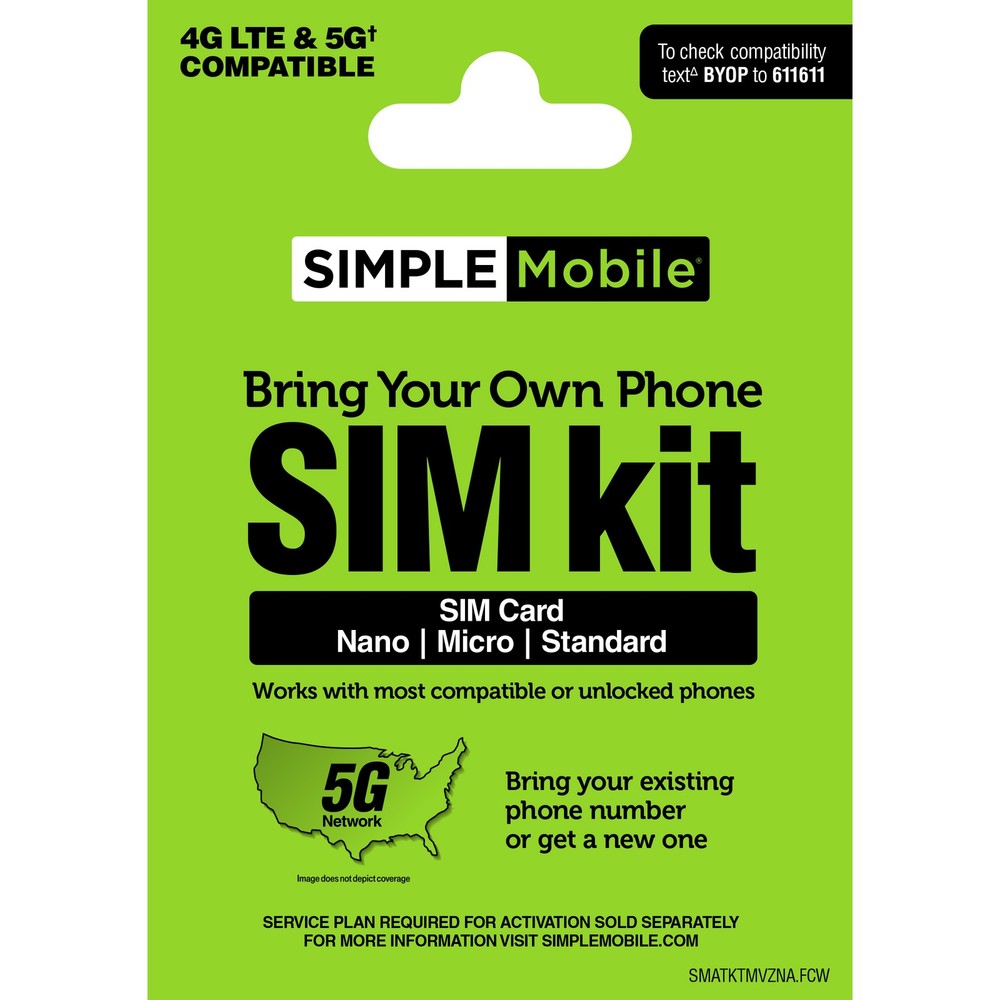 SIMPLE Mobile BYOP SIM Kit + Unlimited Talk,Text & Data 30-Day Plan